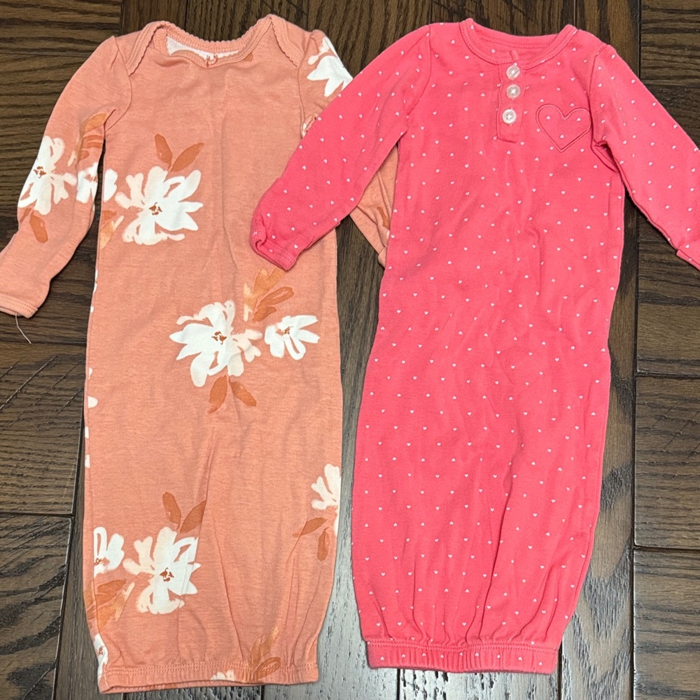 Set of Two Carter’s Newborn Sleep Gowns - Soft Long-Sleeve Pajamas